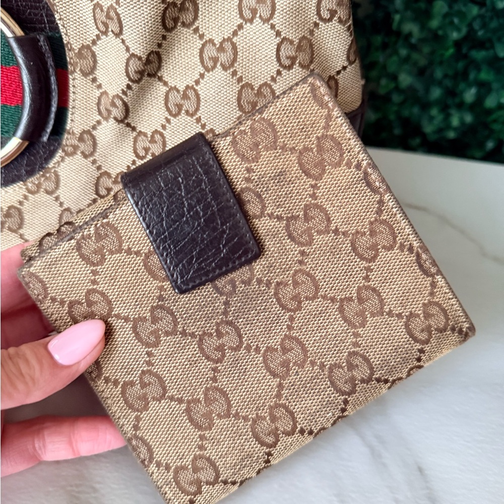 Gucci Horsebit Monogram Brown and Tan Shoulder Hobo Bag with Wallet Bundle - Picture 15 of 16